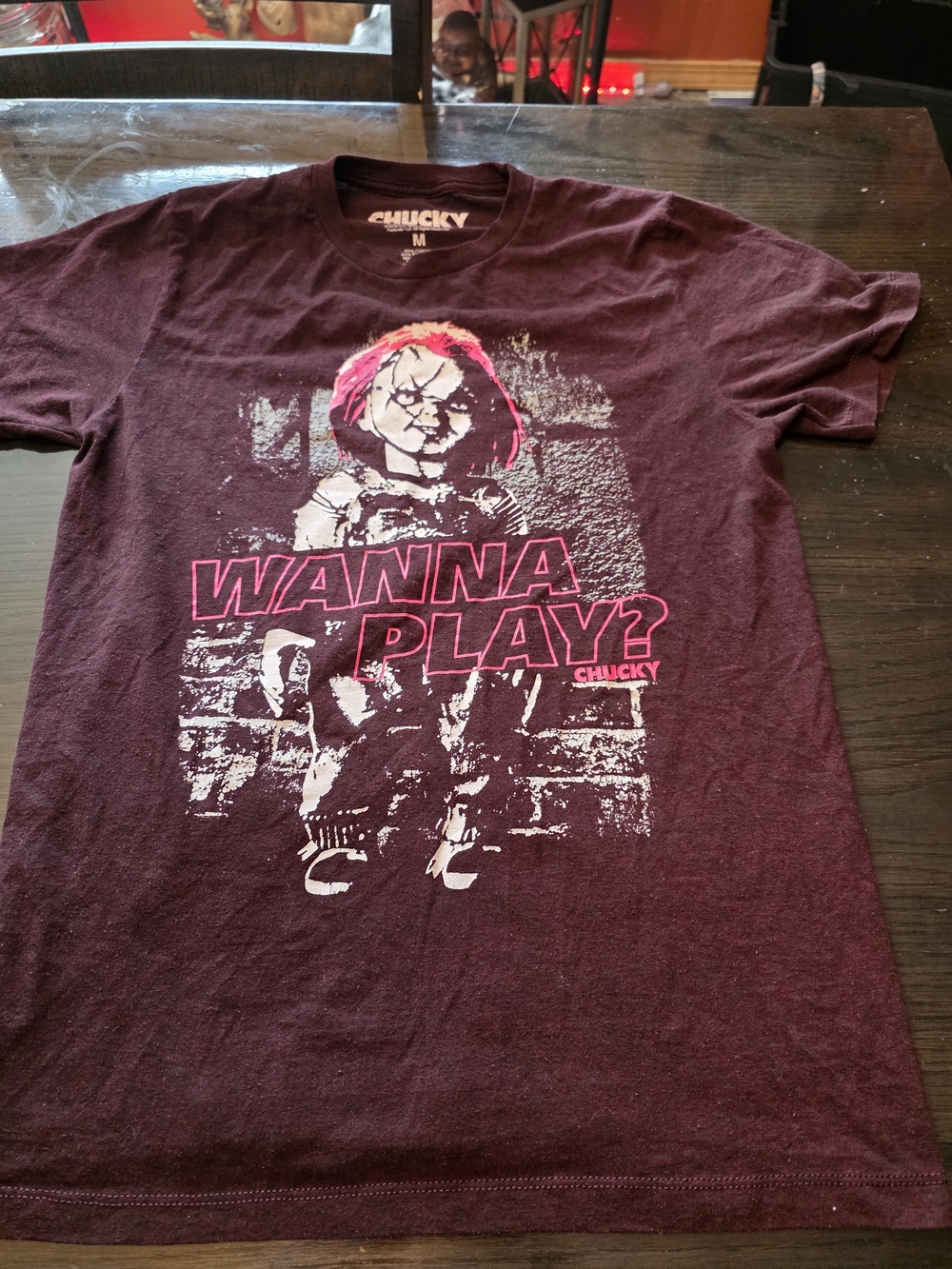 Chucky 'Wanna Play?' Short Sleeve Tee - Maroon